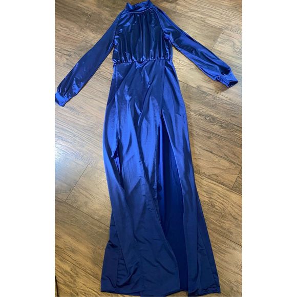 Navy High Neck Double Extreme Split Maxi Dress - Picture 8 of 8